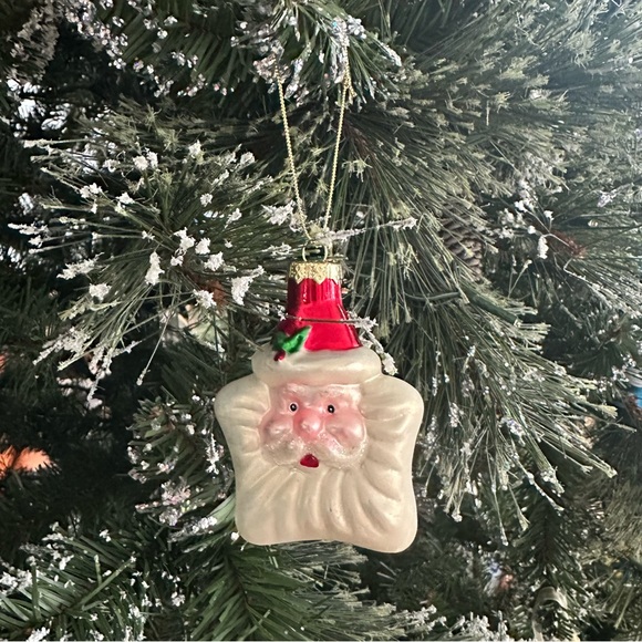 Other - Vintage Blown Glass Father Christmas Santa Head Star Ornament Xmas Tree Red